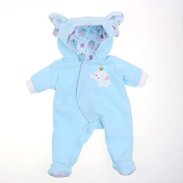 JC Toys Berenguer Boutique Baby Doll Outfit Blue Elephant Hooded Onesie 14"-16" Dolls Ages 2+ Fabric CLO30040F