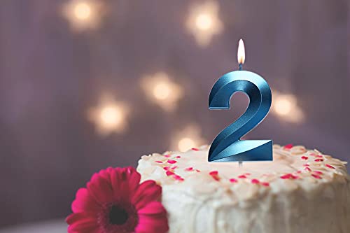 2.76 inch Blue 2 Birthday Candles,3D Number 2nd Cake Topper for Birthday Decorations No 21 22 23 24 25 26 27 28 29