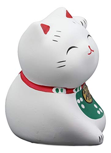 Ebros Japanese Good Luck And Fortune Charm Beckoning Cat Maneki Neko With Baby Bib Miniature Ceramic Figurine 2.5' Tall Welcoming Lucky Cats Symbol (White Maneki Neko)