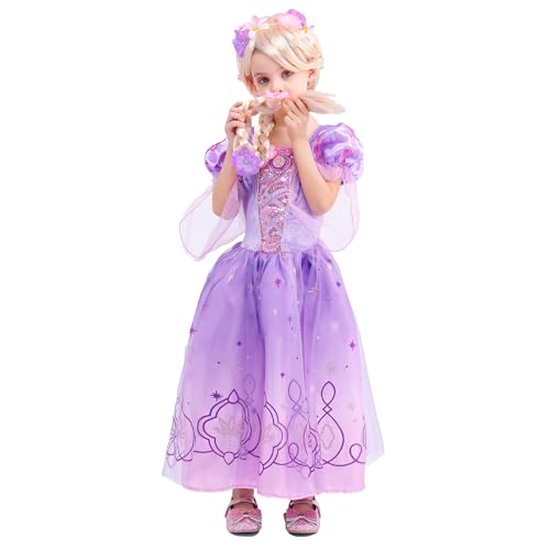 Lingway Toys Luxury Girls Princess Dress Up Costumes,Rapunzel Cosplay Dress With Rapunzel Wig Style B 3-4Years