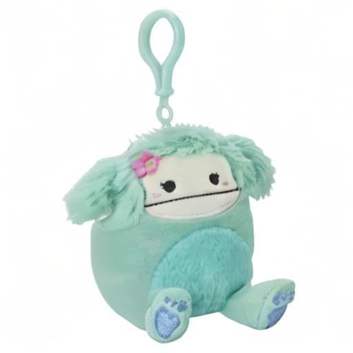 Squishmallow Official Kellytoy 3.5 Inch Clip On Bag Keychain Backpack Clips Squishy Soft Plush Toy Animal (Joelle Bigfoot With F