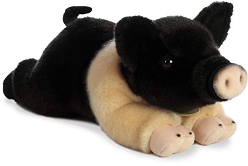 Aurora® Realistic Miyoni® Hampshire Pig Stuffed Animal - Lifelike Detail - Cherished Companionship - Black 12 Inches
