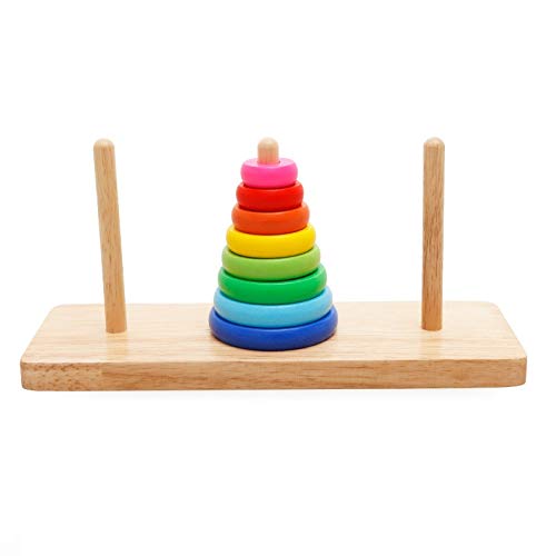 Pioneering Wooden Tower of Hanoi Toy - 8 Rings, Solid Wood, Berry Color