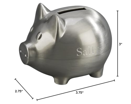 Creative Gifts International Small Pewter Pig Piggy Bank for Kids  Newborn Gift  Silver  Brushed Non-Tarnish Nickel Plated Finish  3 x 3.75  Gift Box Included