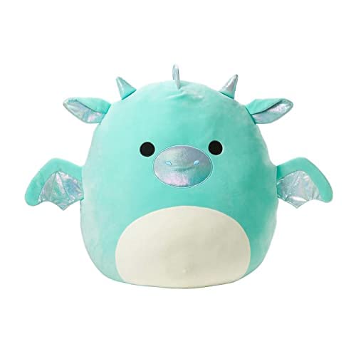 Squishmallow Dragon 20 Cm (8 Inch) Miles Teal Plush Stuffed Animal Super Soft Cuddle Pillow, Silver,White