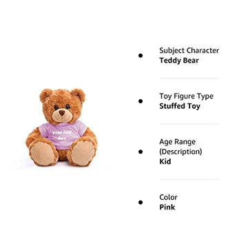 Plushland Teddy Bear 11 Inch, Stuffed Animal Personalized Gift - Great Present For Mothers Day, Valentine Day, Graduation, Birthday,Anniversary, Get Well,Christmas (Mocha Bear, Pink)
