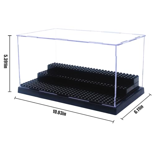 Wmm Minifigure Display Case For Action Figures Blocks, Dustproof Acrylic Display Box Storage With 3 Movable Steps For Collection