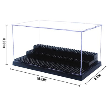 Wmm Minifigure Display Case For Action Figures Blocks, Dustproof Acrylic Display Box Storage With 3 Movable Steps For Collection