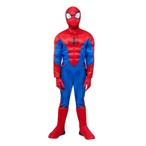Marvel Spider-Man Official Youth Halloween Costume - Padded Jumpsuit With Gloves And Detachable Mask (M) Multi