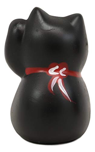 Ebros Japanese Good Luck And Fortune Charm Beckoning Cat Maneki Neko With Baby Bib Miniature Ceramic Figurine 2.5' Tall Welcoming Lucky Cats Symbol (Black Maneki Neko)
