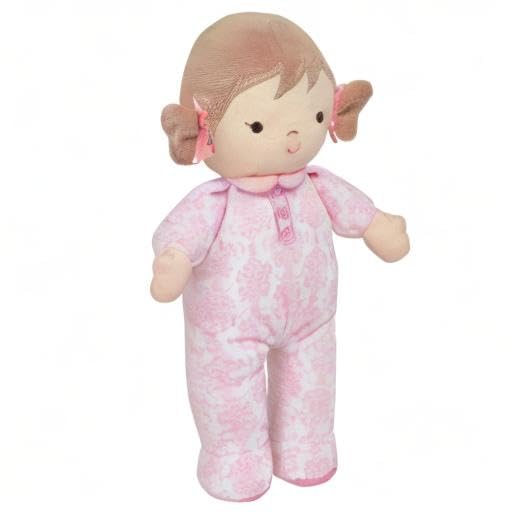 Little Me Plush 11 inch Baby Doll with Rattle, Brigitte (Floral Damask, Pink)