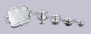 International Miniatures Dollhouse Miniature Silver Tea Service