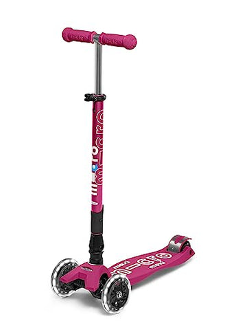 Micro Kickboard - Maxi Deluxe Foldable Led - Three Wheeled, Lean-To-Steer, Fold-To-Carry Swiss-Designed Micro Scooter For Kids With Motion-Activated Light-Up Wheels For Ages 5-12 (Berry Red)