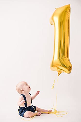 Gold Number 1 Balloon For First Birthday 40 Inch, 1St One Number Balloons Birthday Decorations For Girl Boy Toddler Baby