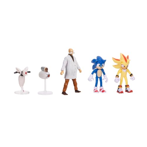 Sonic The Hedgehog 2.5-Inch Action Figures Multi-Pack, Wave 3 - Includes Sonic, Gerald Robotnik, Super S, Buzzbomber & Burrito Drone