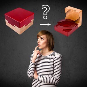 Blovec 3D Wooden Puzzle Box - Impossible Dovetail Brain Teaser with Secret Compartment, Red, 1.96x1.96x0.51 inch, Model AC008