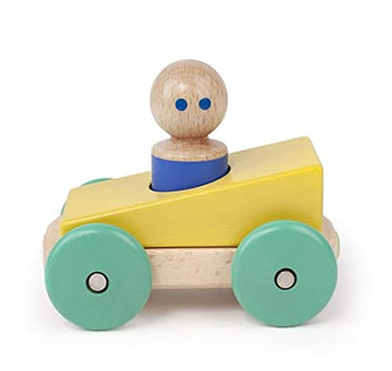 3 Piece Tegu Magnetic Racer Building Block Set, Yellow Big Top