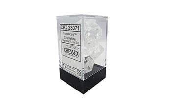 Chessex Manufacturing Chx23071 Cube Polyhedral Die&#44 Translucent Clear & White - Set Of 7