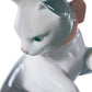 Lladró Glossy Porcelain Figure Cat And Mouse In White And Gray. Decorative Kitten Porcelain Figurine.