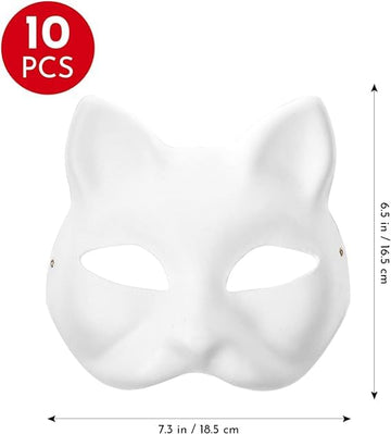 Minrnovas Cat Mask,3/5/10PCS Therian Mask White Cat Masks Blank DIY Halloween Mask (10)