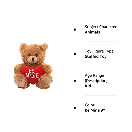 Plushland Stuffed Mocha Heart Bear - Plush Bear Toy For Kids & Adults - Embroidered Heart Pillow - Brown-9 Inches (Be Mine 9'')