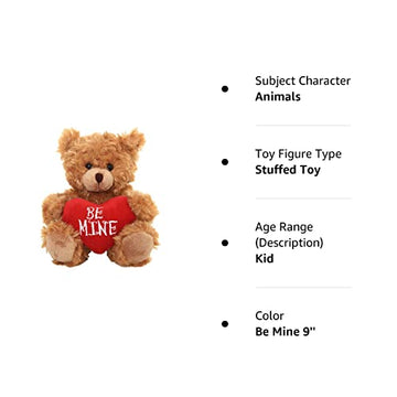 Plushland Stuffed Mocha Heart Bear - Plush Bear Toy For Kids & Adults - Embroidered Heart Pillow - Brown-9 Inches (Be Mine 9'')