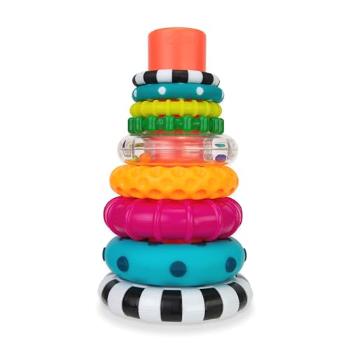 Sassy Stacks of Circles Stacking Ring Toy, 9 Piece Set, Multi, Plastic, for Ages 6+ Months, Model 80795FAAM