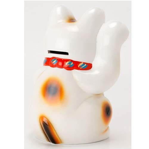 Tokoname Ware Lucky Cat 7.5'' Porcelain Maneki Neko - Right Hand, White, Model 14-03