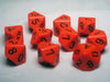 Chessex Dice Sets: Opaque Orange with Black - Ten Sided Die d10 Set (10)
