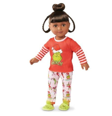 My Life As Grinch Sleepover 18 Inch Doll Christmas Holiday Collectible W/Bonus (Dk Brunette/Brown)