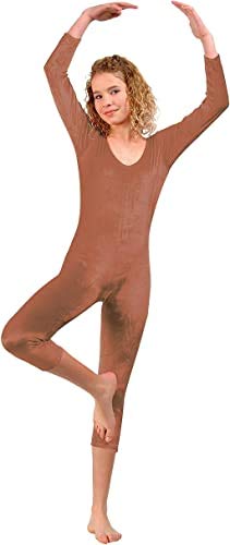 Girls Velvet Unitard  Brown - Large 10-12