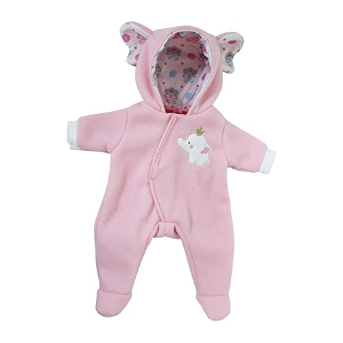 Jc Toys | Berenguer Boutique | Baby Doll Outfit | Pink Elephant Themed Hooded Onesie | Ages 2+ | Fits Dolls 14'- 16'
