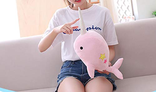 CASAGOOD Pink Narwhal Plush Toy - Medium Soft Whale Stuffed Animal for Babies and Kids