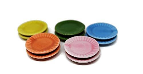 10 Mixed 4 Colour Cearmic Plate Dish Bowl Dollhouse Miniatures Food Kitchen 1 Shop for You