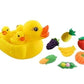 YOOKO 1Pcs Chu Chu Sound Bathtub Toys for Toddler Kids (4 PC Duck Family)(Rubber)(Yellow) and 4Pcs Eraser Bottle Fruit Style