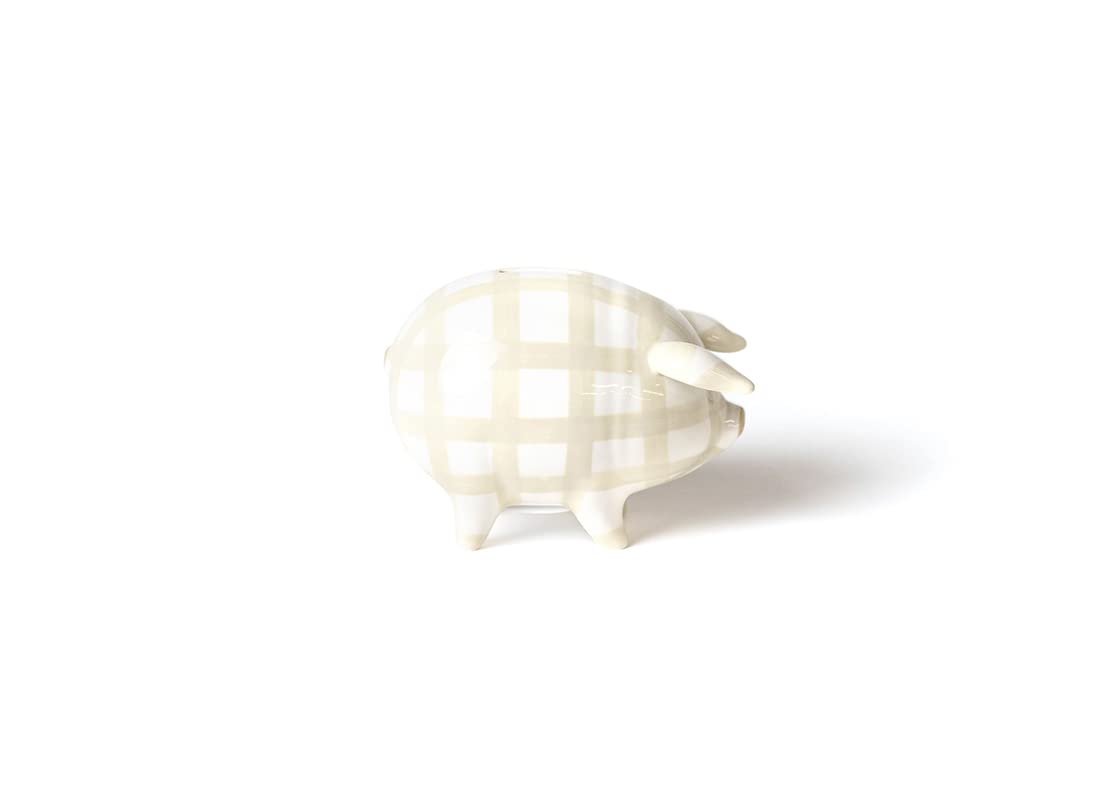 Gingham Piggy Bank Ecru