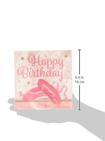 Creative Converting Twinkle Toes Ballerina Happy Birthday Paper Party Lunch Napkins, Multicolor, 6.5 x 6.5