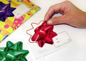 Gadjit Holiday Bow Stickers (Pack of 50 Bows)-- 3D Image Stickers that Look like Poly Bows with Tags, Bows Wont Crush like Poly