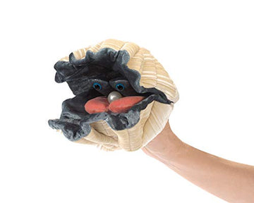 Folkmanis Giant Clam Hand Puppet Plush, Light Tan/Gray