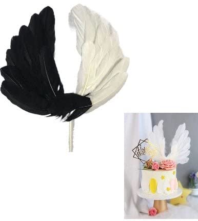 Lyba Moulds Wing Feather Cake Topper For Cake Decorating, Black And White