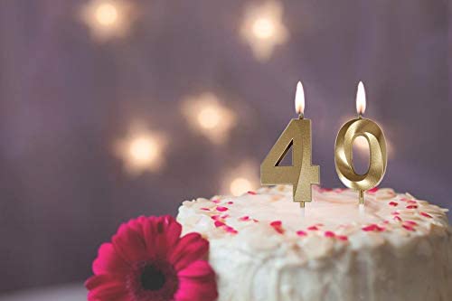 Bailym 40th Birthday Candles - Gold Number 40 Cake Topper, 1.3" Synthetic Wax for Party Decorations