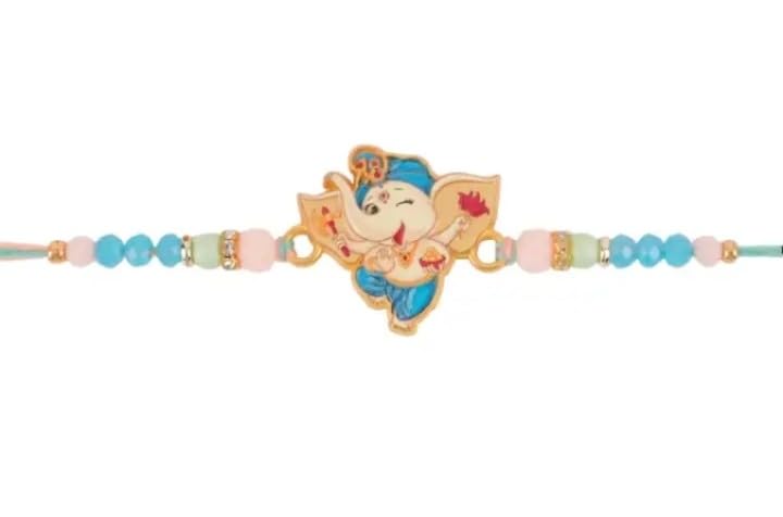 Ganesha Rakhi with Multicolour Crystal Beads for Kids