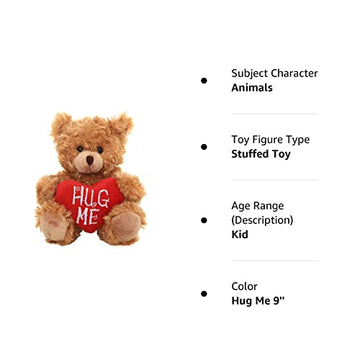 Plushland Stuffed Mocha Heart Bear - Plush Bear Toy For Kids & Adults - Embroidered Heart Pillow - Brown- 9 Inches (Hug Me 9'')