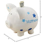 Personalization Universe Ceramic Piggy Bank For Kids, Baby Boy Polka Dots & Stars Design, Customizable With Any Name, Perfect Mo