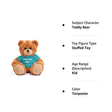 Plushland Teddy Bear 11 Inch, Stuffed Animal Personalized Gift - Great Present For Mothers Day, Valentine, Graduation, Birthday,Anniversary, Get Well,Christmas (Mocha Bear, Torquoise)