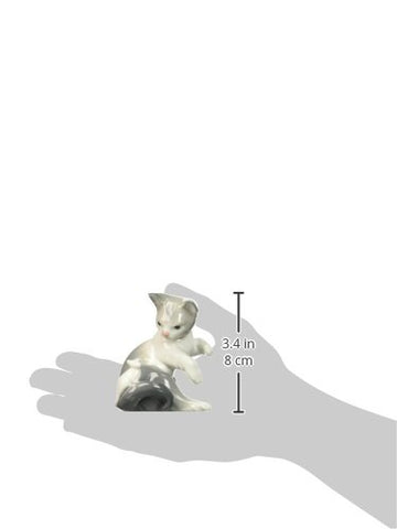 Lladró Glossy Porcelain Figure Cat And Mouse In White And Gray. Decorative Kitten Porcelain Figurine.