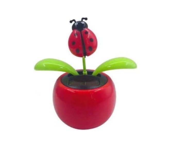 Red Seven-Starred Ladybug Solar Dancing Car Dashboard Decorations, Funny Solar Powered Dancing Flower Pot Car Ornaments Flower S