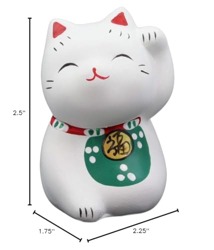 Ebros Japanese Good Luck And Fortune Charm Beckoning Cat Maneki Neko With Baby Bib Miniature Ceramic Figurine 2.5' Tall Welcoming Lucky Cats Symbol (White Maneki Neko)
