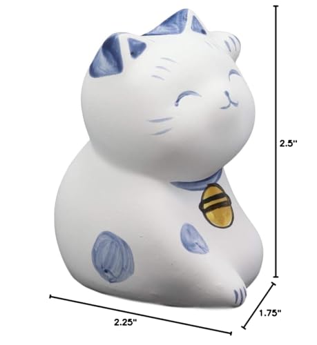 Ebros Japanese Good Luck And Fortune Charm Beckoning Cat Maneki Neko With Baby Bib Miniature Ceramic Figurine 2.5' Tall Welcoming Lucky Cats Symbol (White Maneki Neko With Blue Ears)