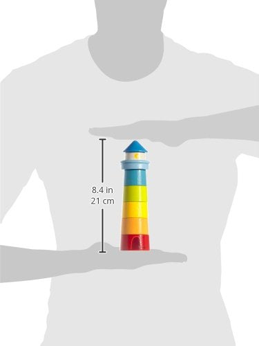 Haba Wooden Stacking Toy Rainbow Lighthouse, 8-Piece Building Blocks Set Made In Germany, Educational Wooden Toddler Toys For Motor Skills, Ages 1 And Up